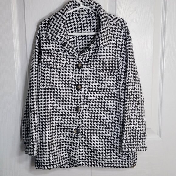 Houndstooth Button Down 7 Year Old Girls Jacket Black White Tweed Pattern - Picture 2 of 8